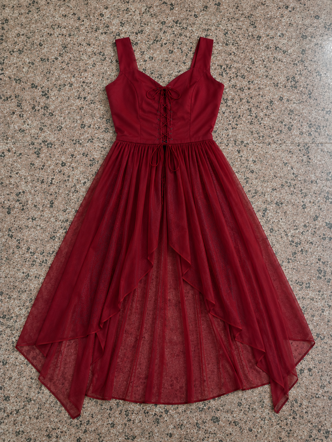mikku Red sleevless high low kurti