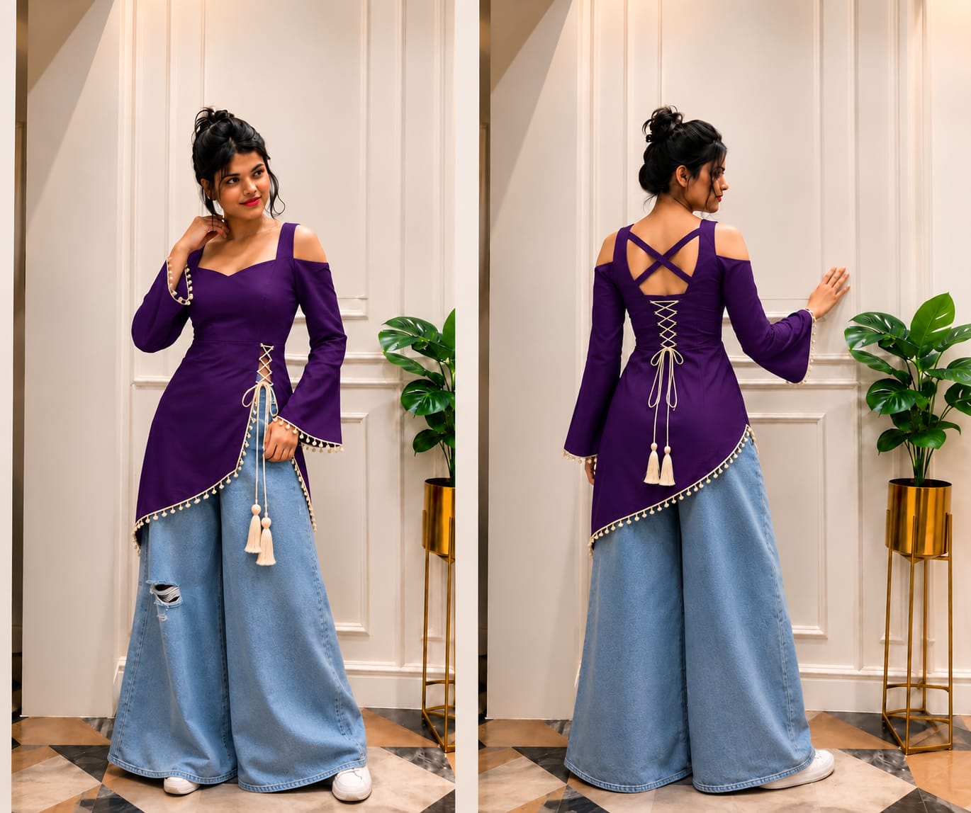 pink corset front slit kurti