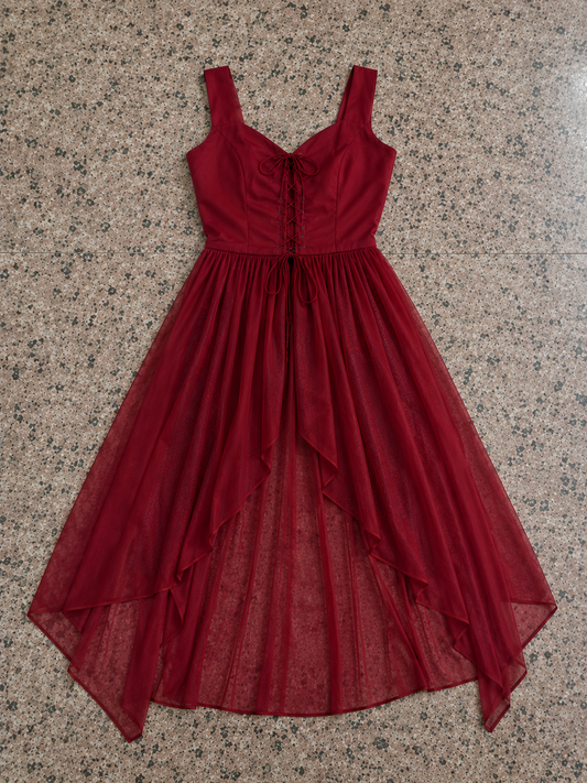 mikku Red sleevless high low kurti