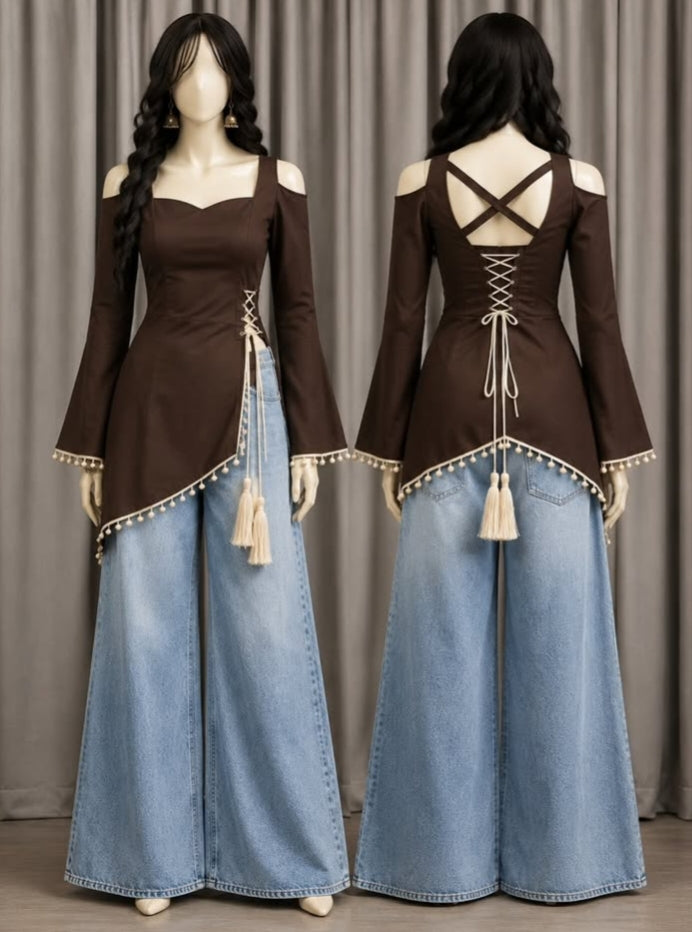 brown corset slit  designer kurti