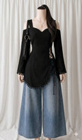 black corset front slit kurti