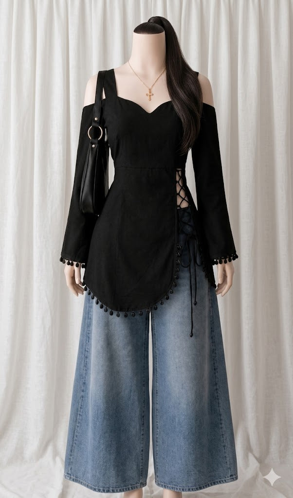black corset front slit kurti