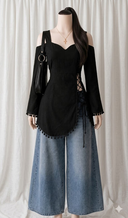 black corset front slit kurti