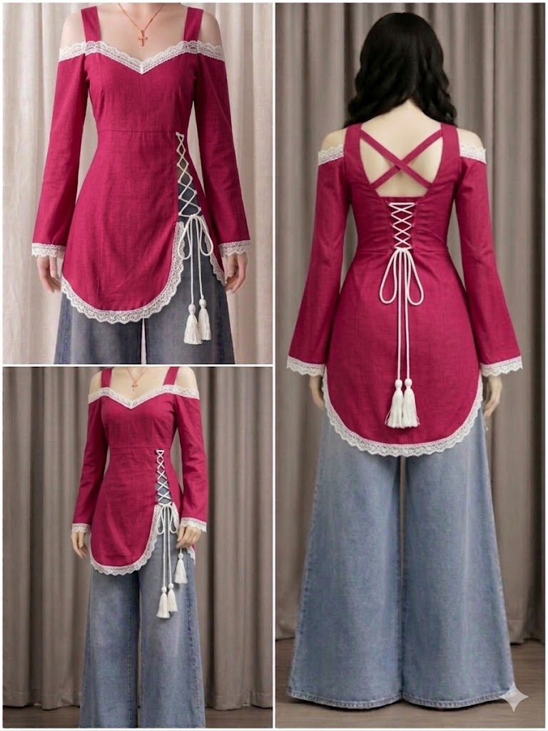 black corset front slit kurti