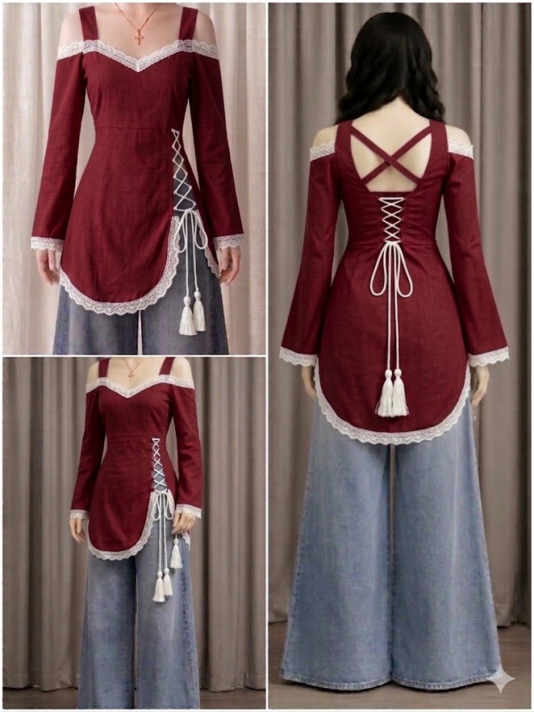 black corset front slit kurti