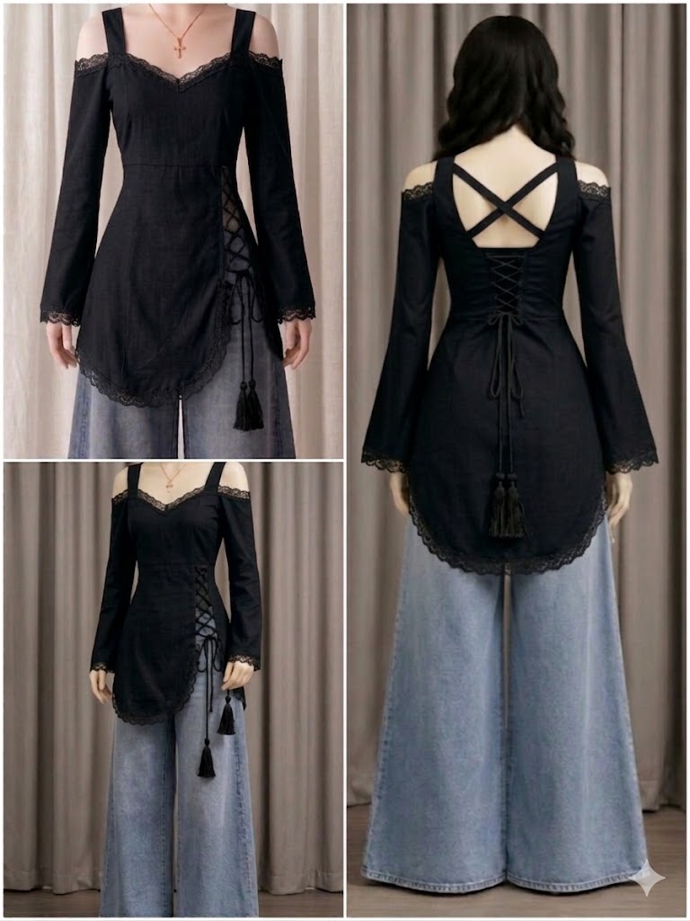 black corset front slit kurti