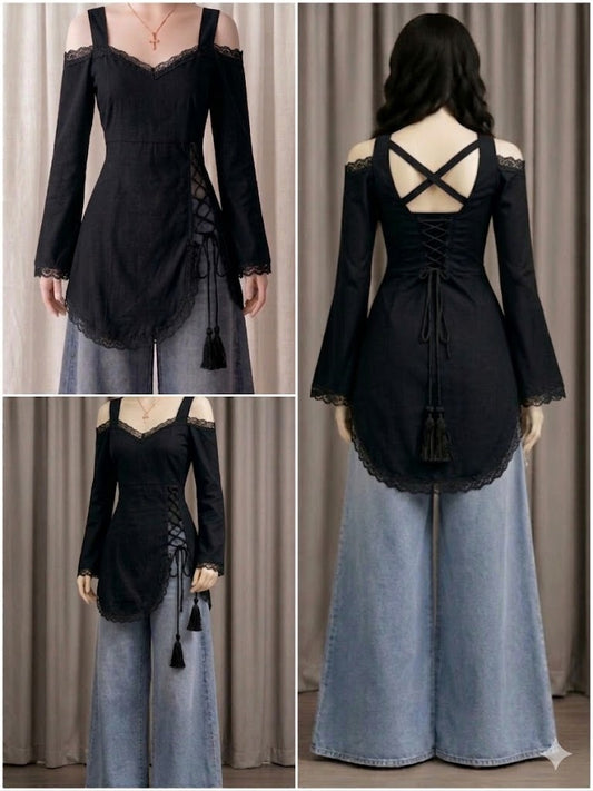 black corset front slit kurti