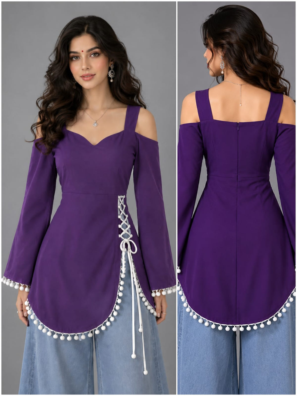 black corset front slit kurti