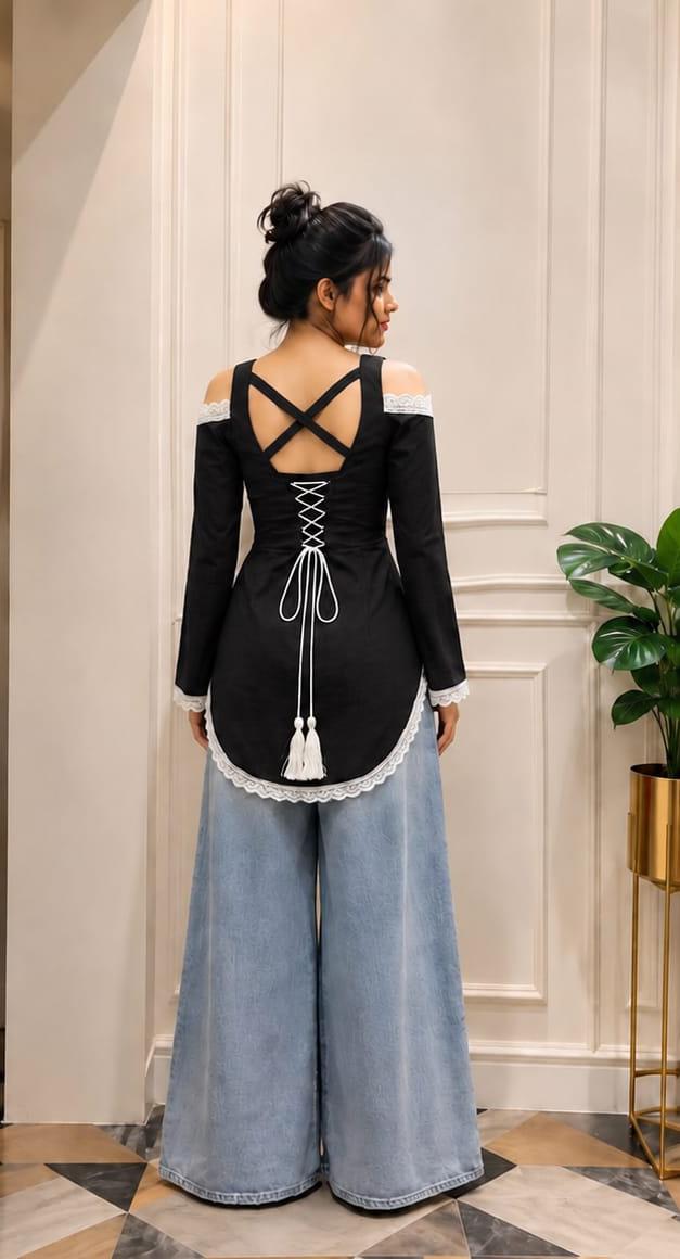 black corset front slit kurti