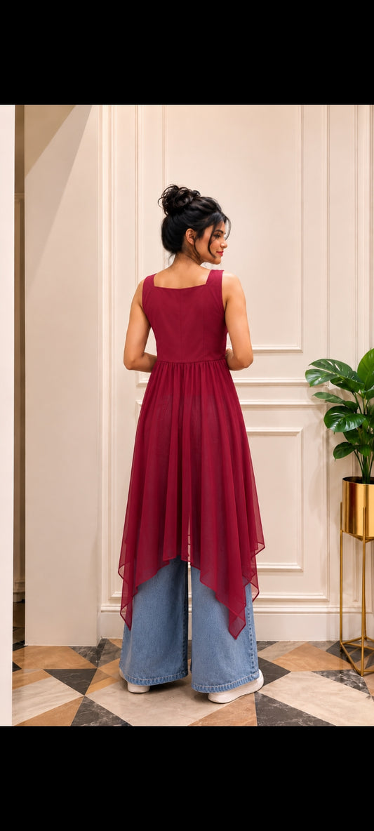 RED TRENDY HIGH LOW KURTI